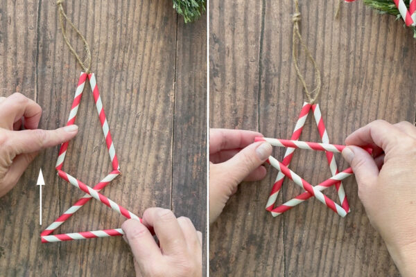 Folding the bottom straw up to make a star.