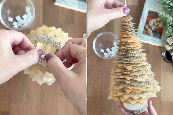 Finishing with small squares to make book page tree.