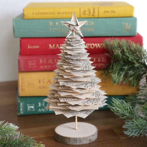 Book page Christmas tree craft.