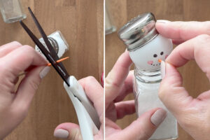 Trimming pointed edge off the toothpick and gluing it on for nose.