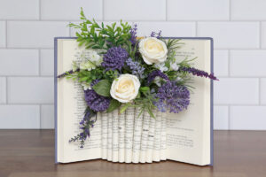 Floral arrangement made from a book.