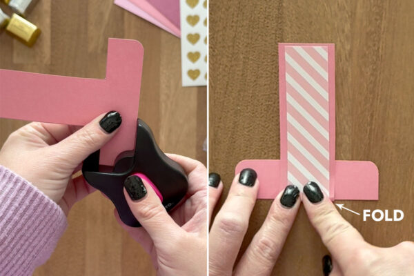 Using corner punch to round the edges of the base.