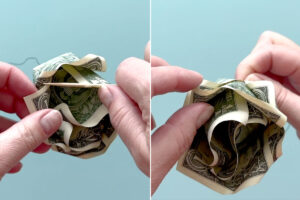 Curling edges of bills outward to make petals.