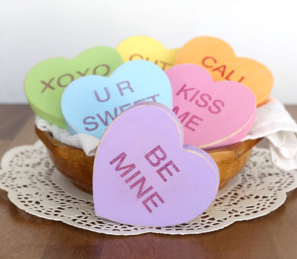 DIY wood conversation hearts.
