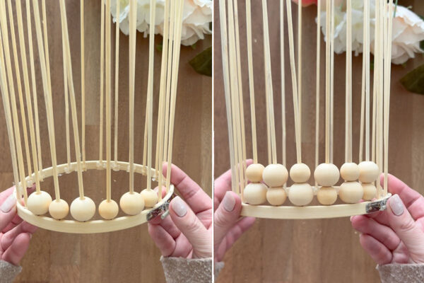Alternating beads on each skewer.