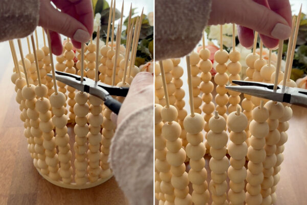 Trimming off excess skewer.