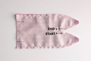 Fabric pieces placed right sides together, sewn with 1/4 inch seam allowance.