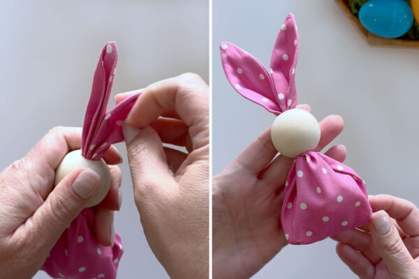 Fluffing up ears; finished bunny.