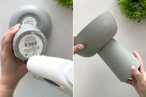 Gluing the cup and bowl together.
