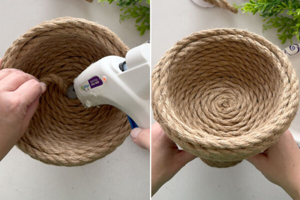 Gluing rope into center of circle.