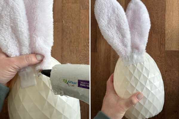 Gluing second ear to egg and covering with felt.