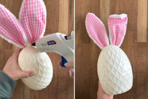 Adding hot glue on front of ears to stabilize.