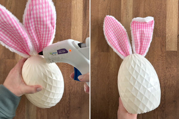 Adding hot glue on front of ears to stabilize.