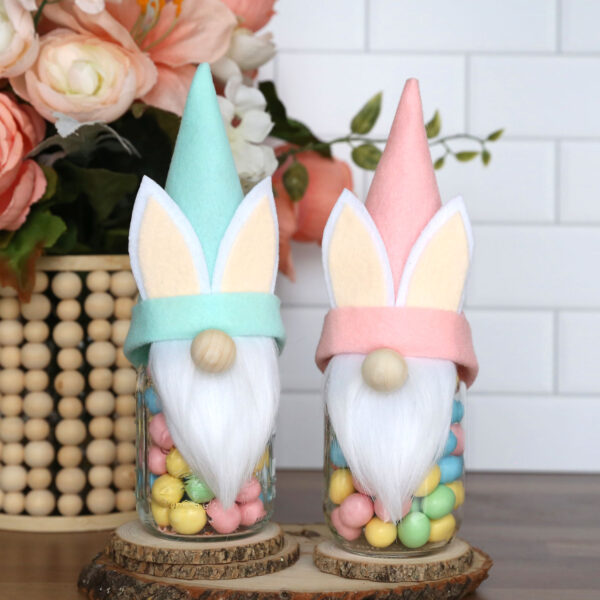 Easter bunny gnome treat jars.
