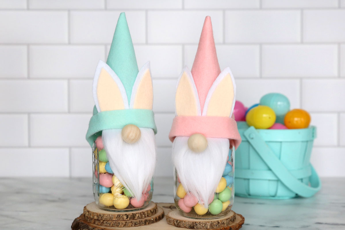 Easter bunny gnome candy jars.