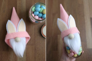 Easter bunny gnome hat to go on a mason jar.