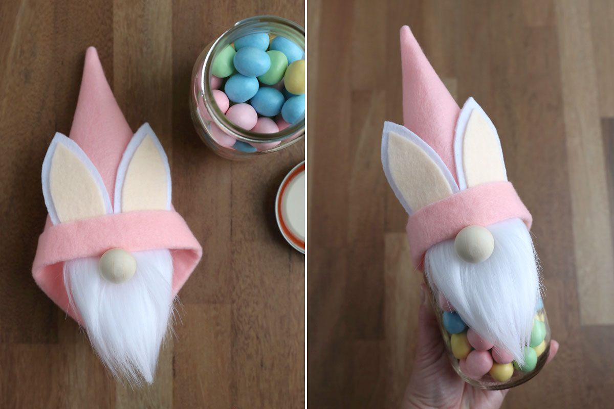 Easter bunny gnome hat to go on a mason jar.