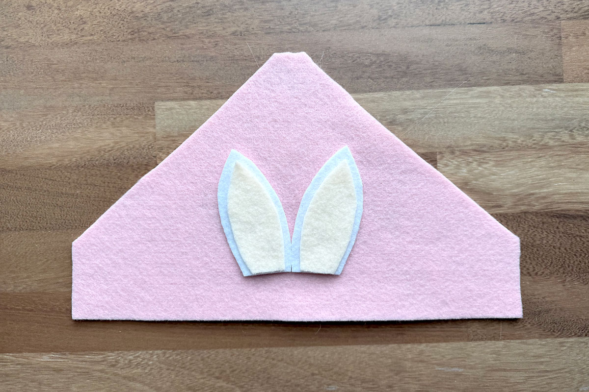 Ears glued together, glued onto the hat piece.