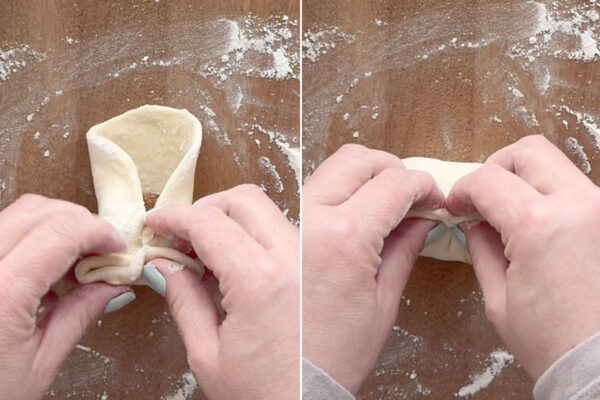 Wrapping marshmallow in dough circle.