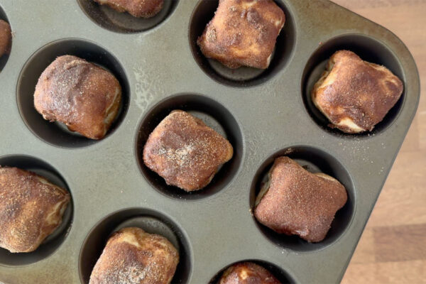 Dough in muffin tin.