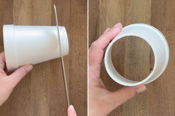 Slicing bottom off the cup.