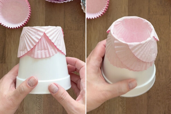 Layering more cupcake liners, offsetting each one.