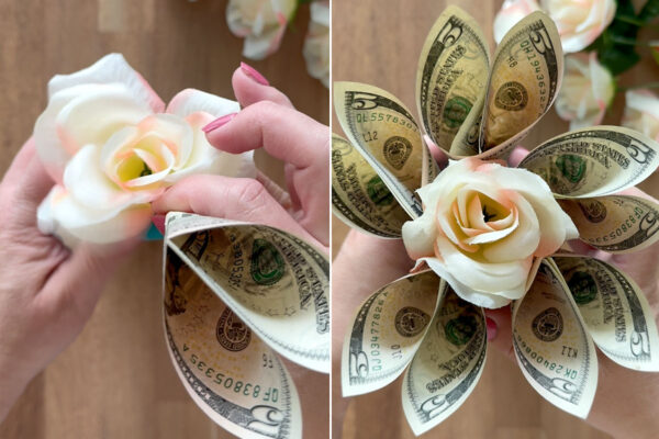 Adding five money petals around the center flower.