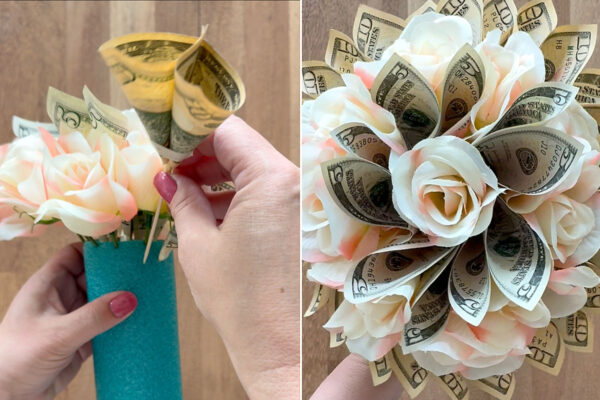 Adding thirteen more money petals around the flowers.