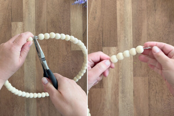 Straightening out wire that hooks wreath together.