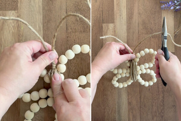 Twisting twine together at top and trimming.