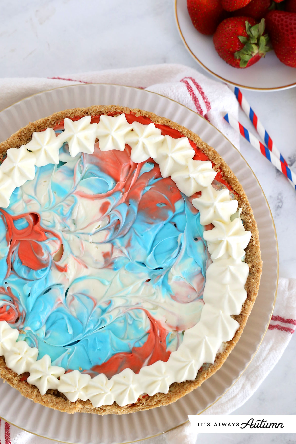 Red, white and blue no back cheesecake.