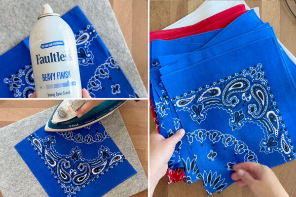 Bandanas cut in quarters and starched.