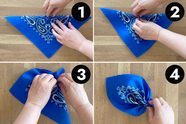 Forming bandana into petal shape.