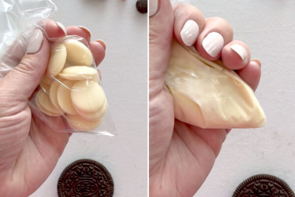 Melting candy wafers in ziplock bag.