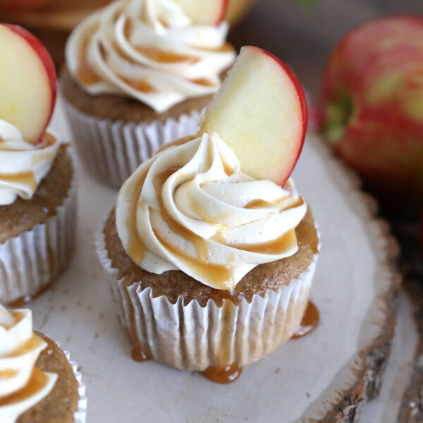 Apple cupcakes with caramel frosting.