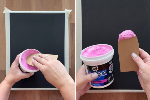Scoop up spackling with cardboard piece.
