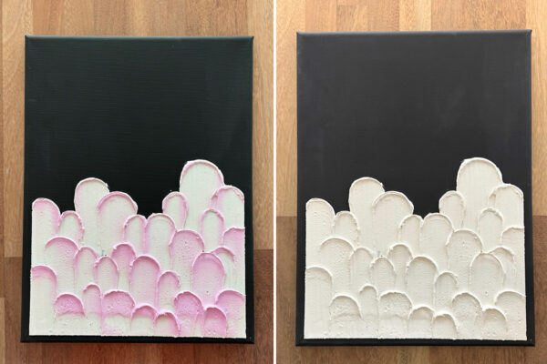 Pink spackling dries white.