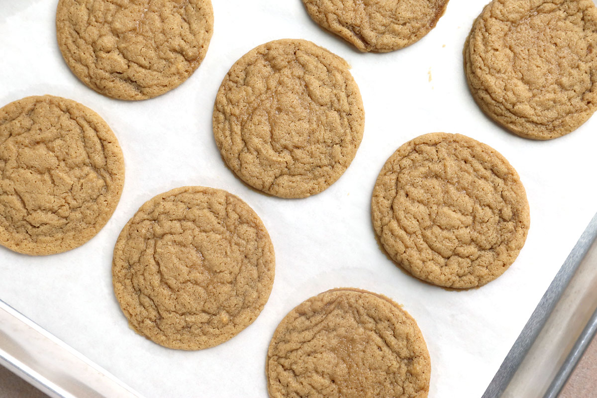 Cookies after they have cooled and flattened.