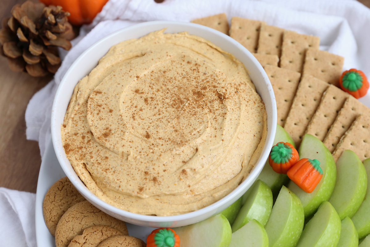 Whipped topping, canned pumpkin, pumpkin pie spice, cheesecake pudding mix.