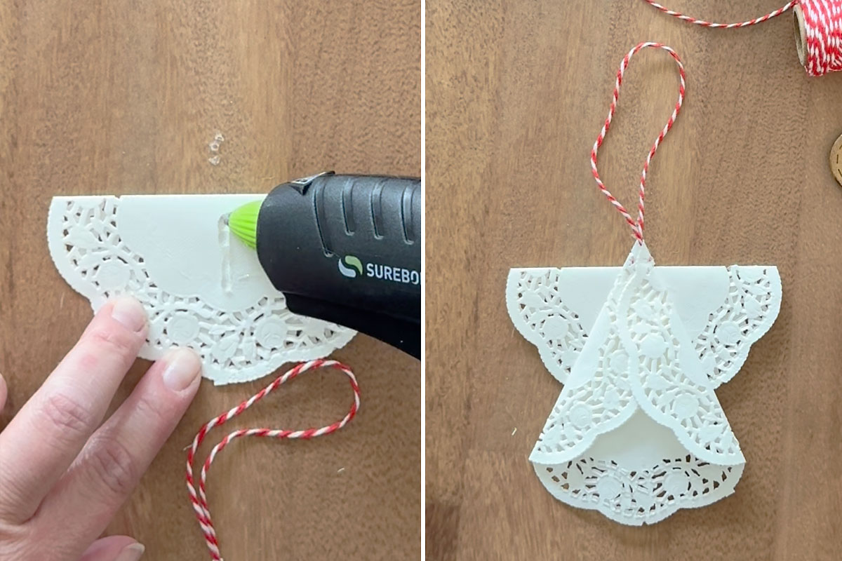 Gluing triangle doily over halved doily.