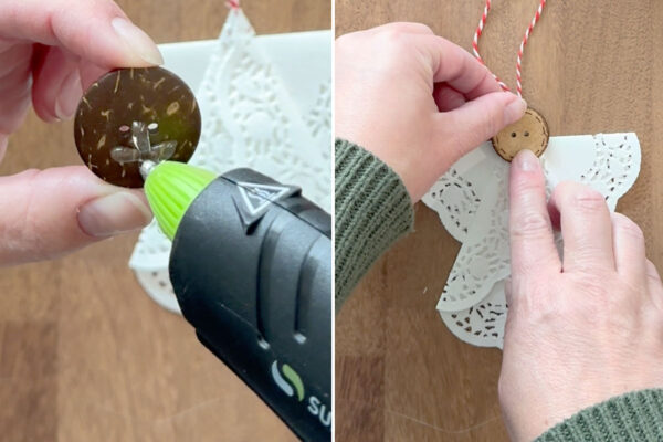 Gluing on button for head.