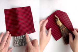 Placing fabric over whisk.