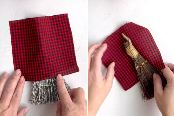 Placing fabric over whisk.