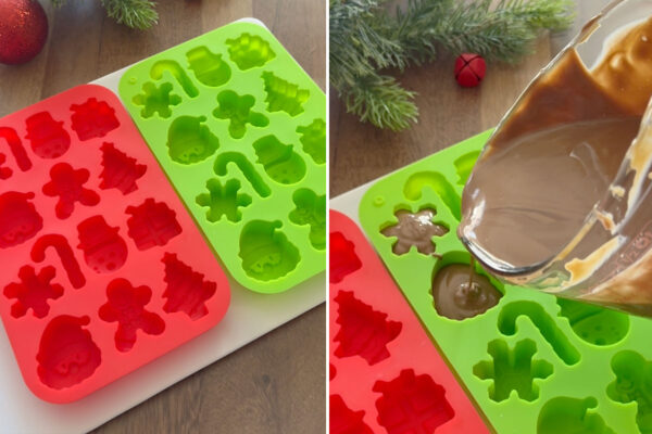 Pouring melted mix into molds.