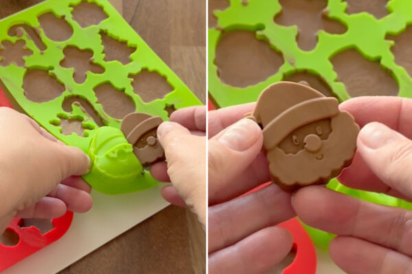 Taking a peanut butter meltaway out of the mold.