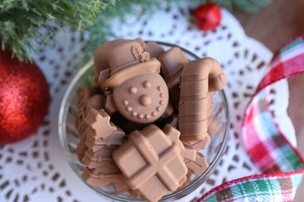 Peanut butter meltaways in Christmas shapes.