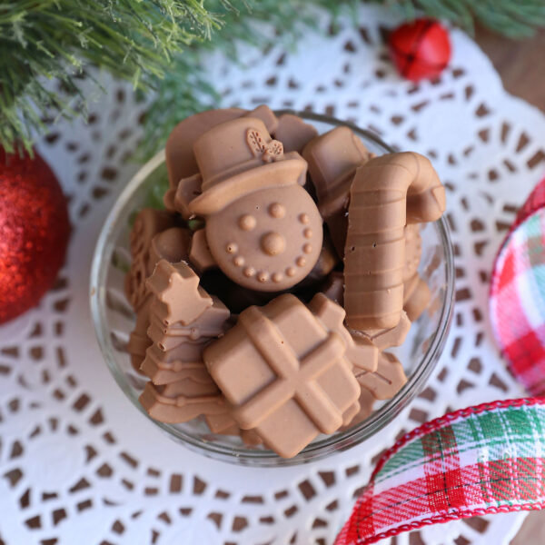 Peanut butter meltaways in Christmas shapes.