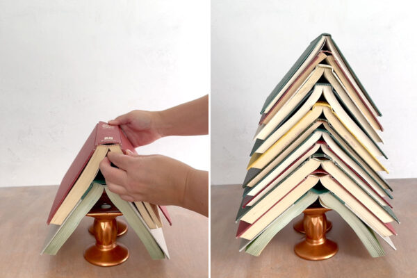 Adding more open books to create tree shape.