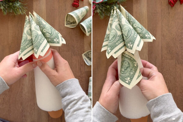 Applying more double sided tape and money branches.