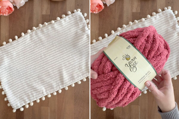 Pillow cover and chunky yarn.